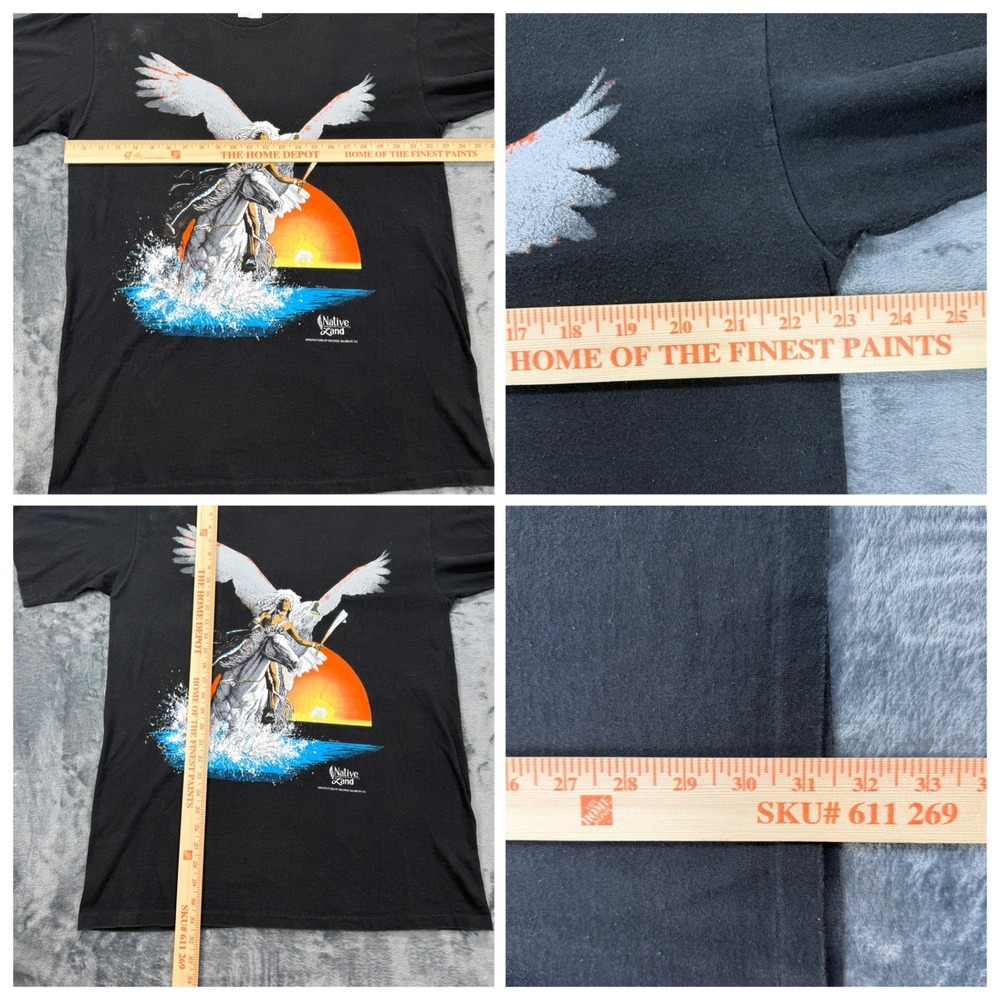 Vintage Branded Native‎ Land Single Stitch T Shirt Mens Large Black Eagle Horse - Picture 6 of 9